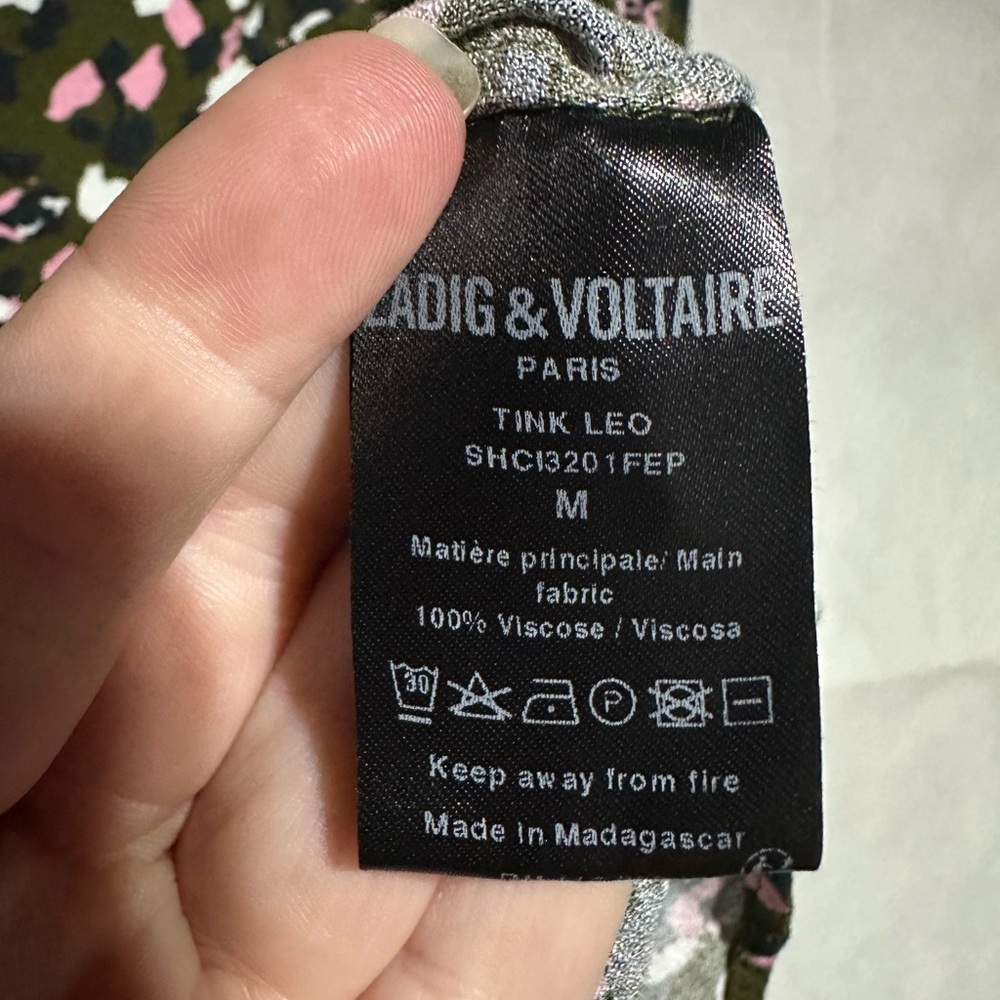 Zadig & Voltaire Tink Leo V Neck Blouse Top Green Black Pink Size Medium EUC! - Picture 4 of 4